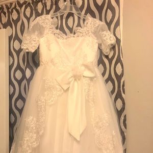 White lace satin Aline dress